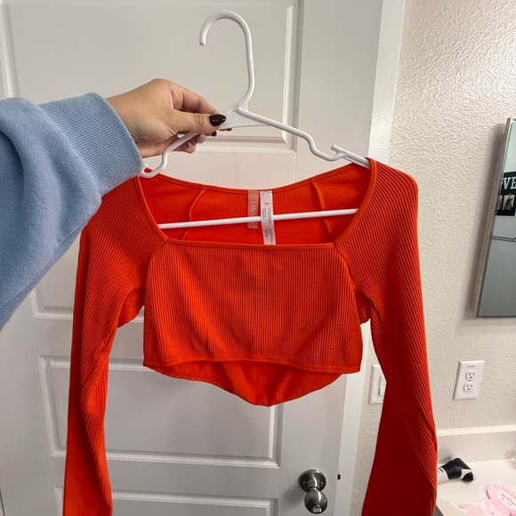 Orange Long Sleeve Crop Top - Picture 1 of 3